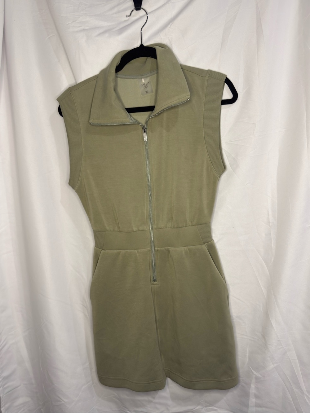Sleeveless Zip-Front Mini Dress in Olive